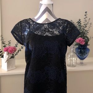Ann Taylor Loft Dark  Blue Lace Dress